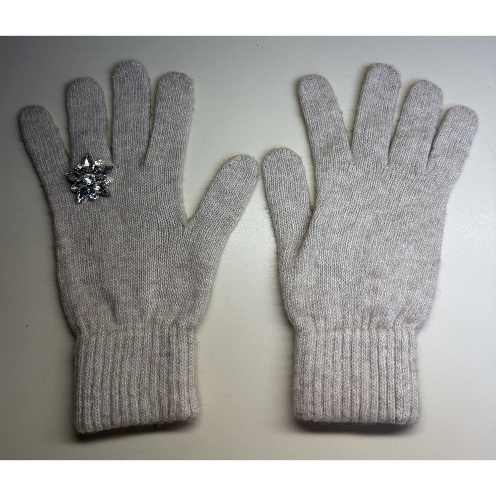 Stilestro Italy Cashmere Blend Knit Gloves Beige Crystal Rhinestone‎ Accent